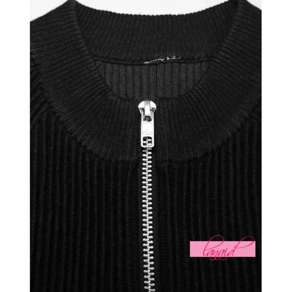 Alo Denim Knit Sleeveless Full Zip Top Black Anthracite Zipper Sweater Knit Tank